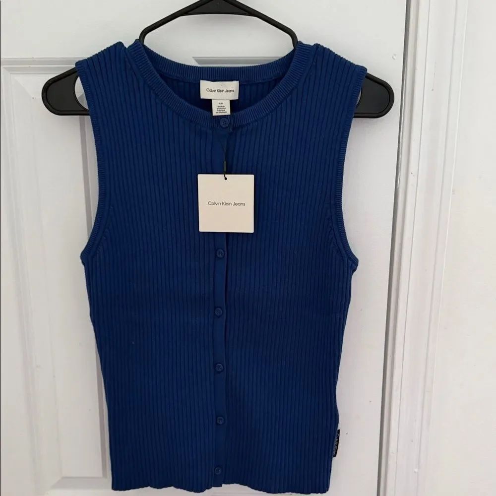 Calvin Klein Sweater Ribbed Blue Top Size Large NWT